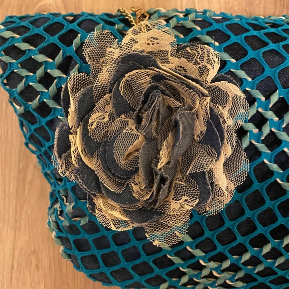 Turquoise Jean bag w/chain detailing and removable Jean rosette - Picture 3 of 7